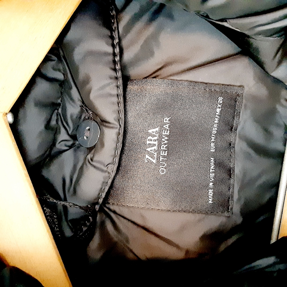 ZARA Puffer Hooded Down Long Black Coat M - Picture 10 of 10
